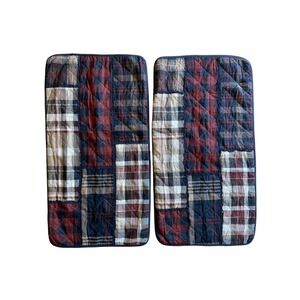 Donna Sharp Quilted Patchwork King Plaid Pillow Shams Red Navy Cabincore Cottage